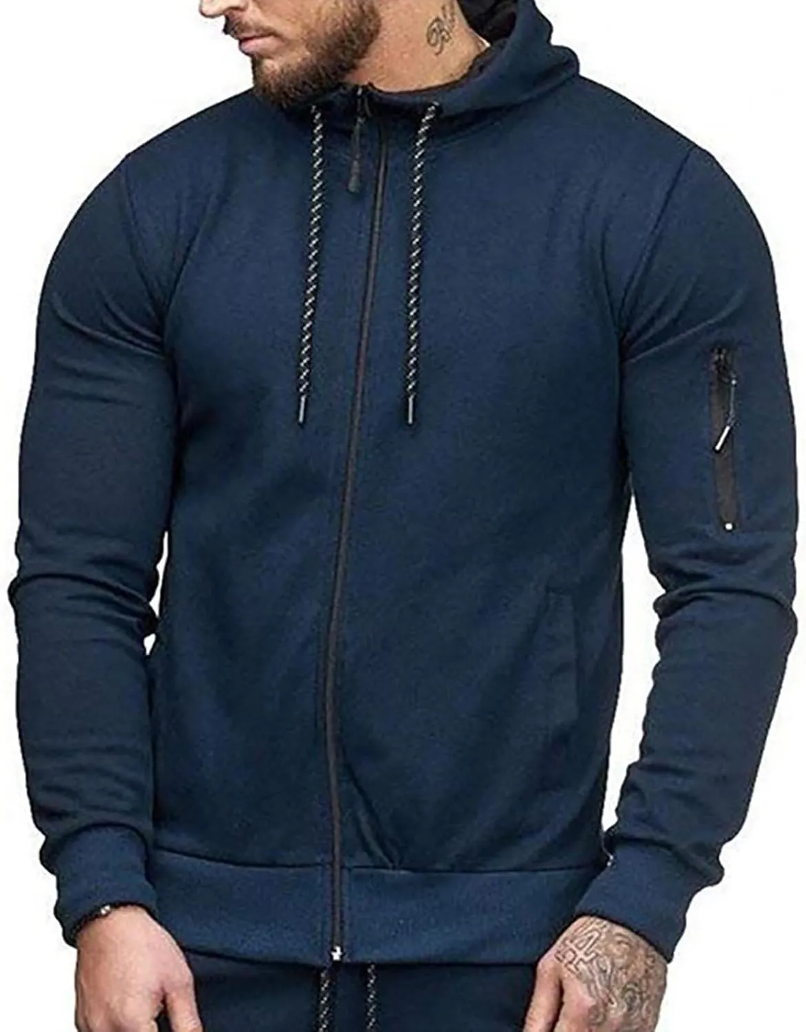 XIAXOGOOL Hoodies For Men,Men's Casual Full Zipper Long-Sleeved Hooded Sweatshirt With Pockets Jogging Gym Training Hoodie
