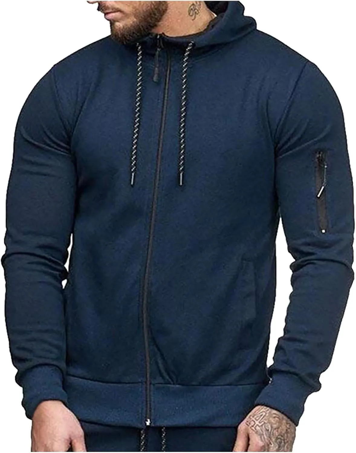 XIAXOGOOL Hoodies For Men,Men's Casual Full Zipper Long-Sleeved Hooded Sweatshirt With Pockets Jogging Gym Training Hoodie
