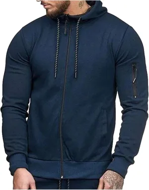 XIAXOGOOL Hoodies For Men,Men's Casual Full Zipper Long-Sleeved Hooded Sweatshirt With Pockets Jogging Gym Training Hoodie