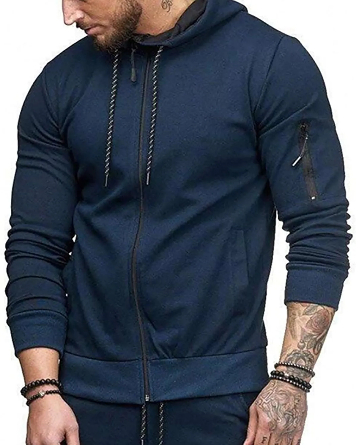 XIAXOGOOL Hoodies For Men,Men's Casual Full Zipper Long-Sleeved Hooded Sweatshirt With Pockets Jogging Gym Training Hoodie
