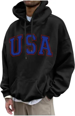 XIAXOGOOL Mens Lightweight Hoodies Plus Size Hoodie For Men Usa Letter Print Casual Long Sleeves Sweatshirt Pullover Tops