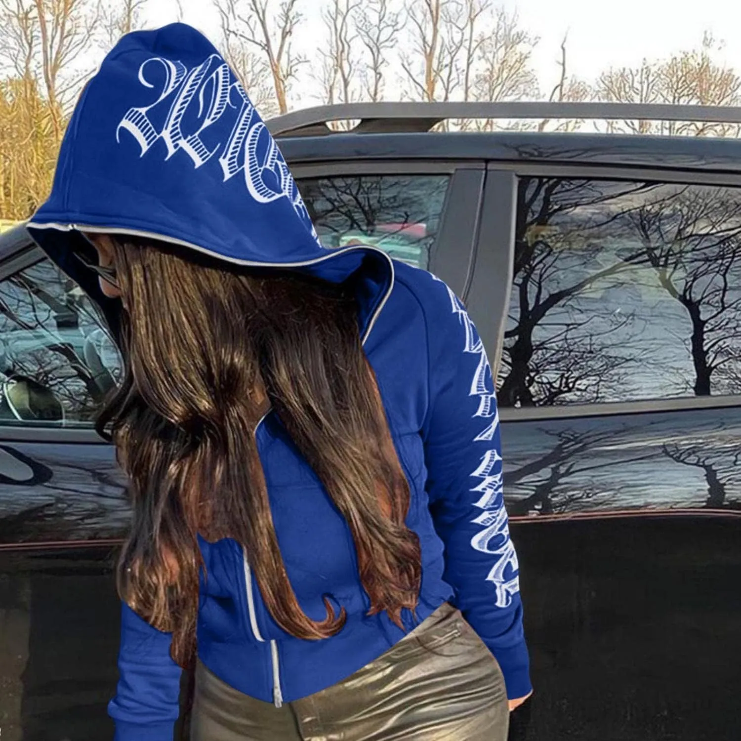 Y2K Hoodies for Women Full Zip Up Print Graphic Oversized Pockets Hooded Jacket 90s Long Sleeve Sweatshirt Hoody Halloween