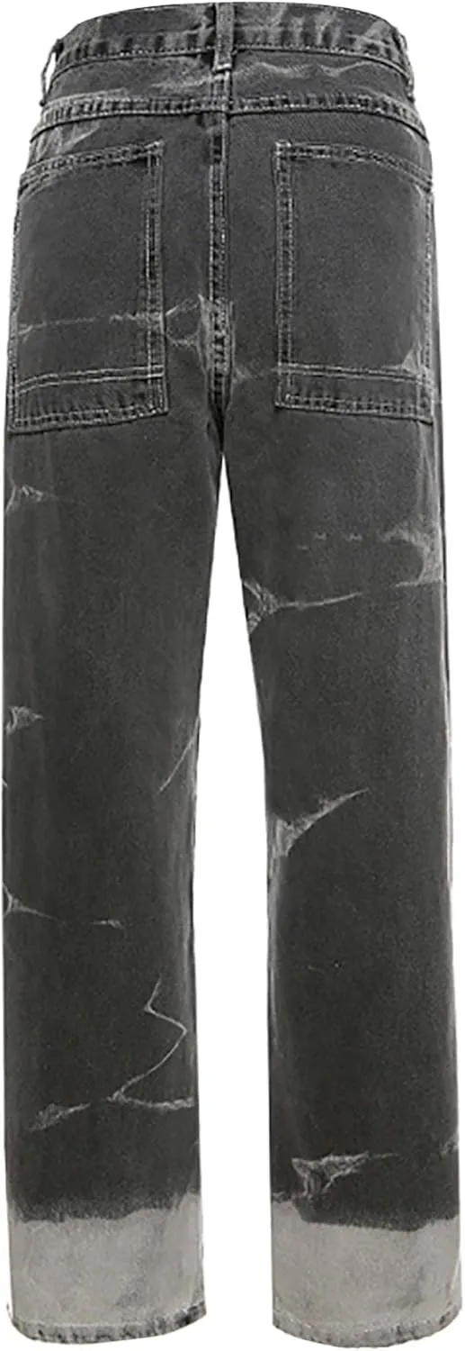 Y2K Women High Waisted Skinny Straight Leg Jeans Color Block Denim Pants Patchwork Classic Streetwear Baggy Trouser
