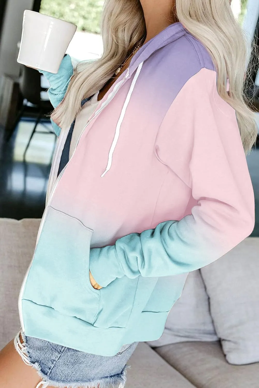 YOCUR Womens Tie Dye Crewneck Pullover Shirt Lightweight Sweatshirt Casual Loose Trendy Puff Sleeves Long Sleeve Tops