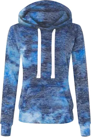 YRAETENM Tie Dye Hoodie for Women Long Sleeve Drawstring Pullover Tops Oversized Hooded Sweatshirts Fall Outfits with Pocket